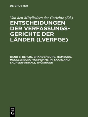 cover image of Berlin, Brandenburg, Hamburg, Mecklenburg-Vorpommern, Saarland, Sachsen-Anhalt, Thüringen